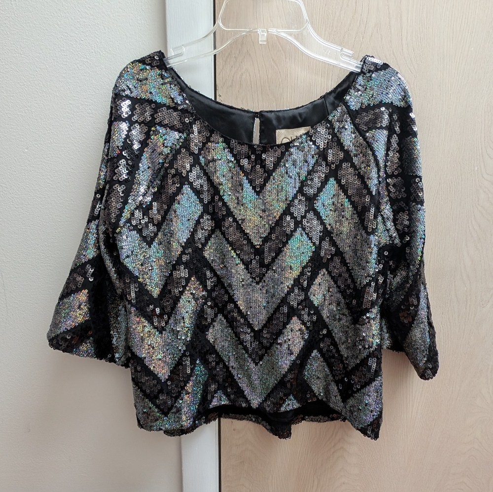 Chaser - Boat Neck Sequins Shirt - Black - Size Small NWT New